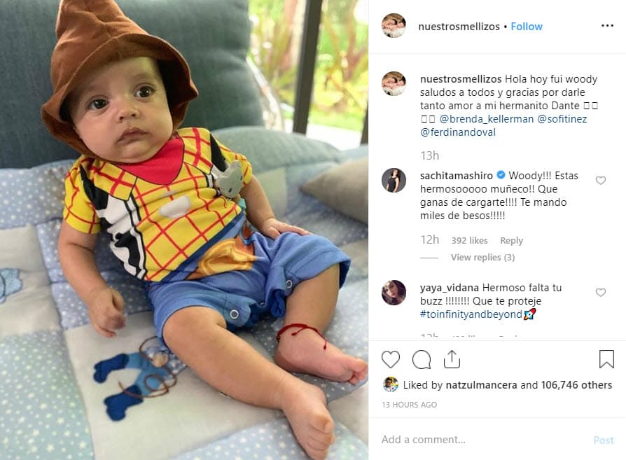 La noche del pasado 7 de agosto publicaron una tierna fotografía de Tadeo vestido con un disfraz de Woody, personaje de la famosa saga de Disney 'Toy Story'.
<br>