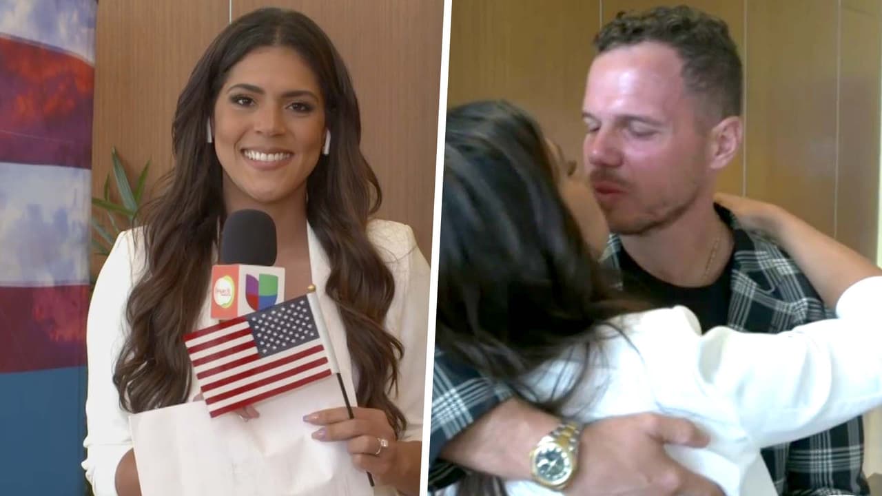 Con un abrazo y un tierno beso de Francesco, Francisca celebró que ya es ciudadana de EEUU