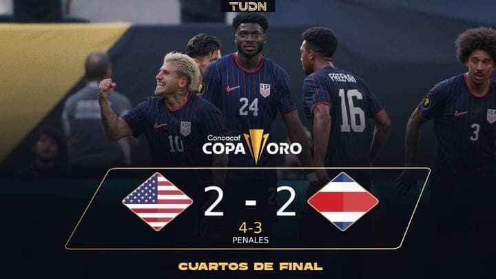 Estados Unidos, por penales, vence a Costa Rica y pasa Semis de la Copa Oro