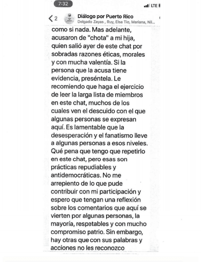 Parte del chat "Diálogo por Puerto Rico".