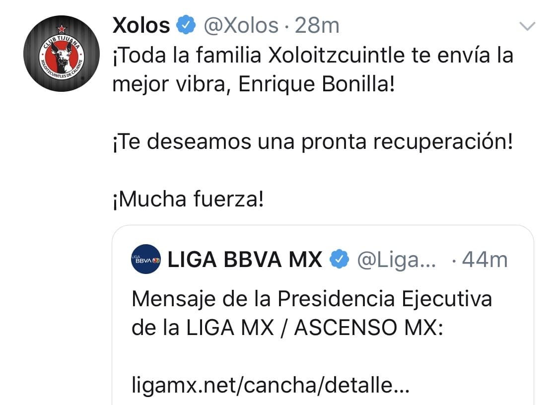 Mensajes de aliento de los clubes del futbol mexicano, tras el positivo de Enrique Bonilla en COVID-19.