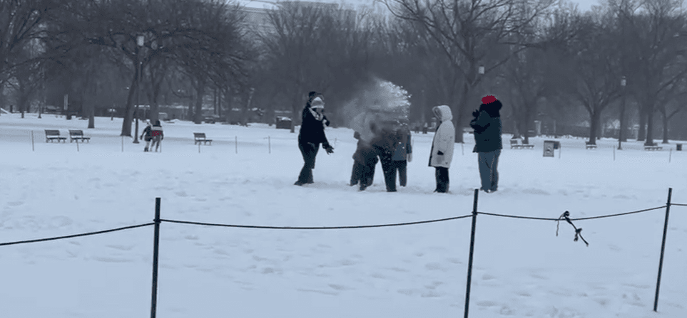 Por supuesto que las guerras de bolas de nieve no se hicieron esperar, aunque la tradicional que se realiza en el National Mall se canceló por el pronóstico de caída de aguanieve, las personas las hicieron en otras partes de Washington DC.