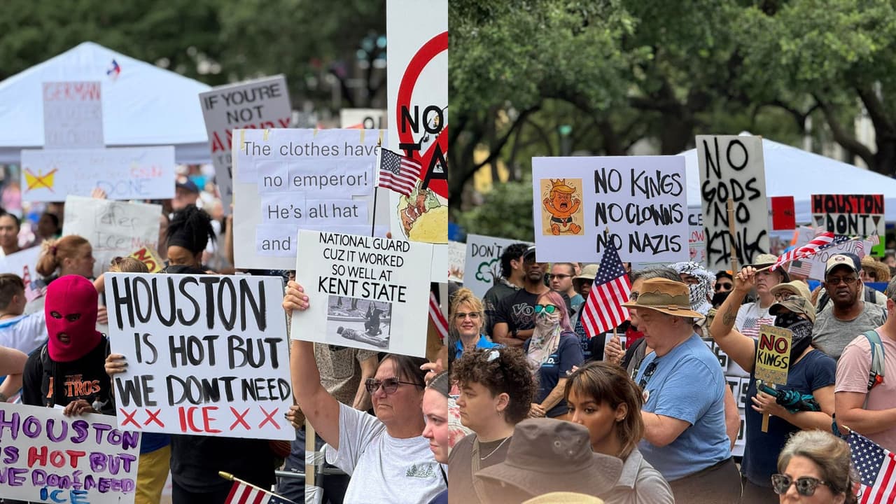 En fotografías: así se vivió la manifestación principal de 'No Kings' en el centro de la ciudad de Houston 