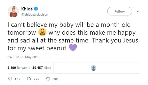 La hermana de Kim Kardashian reveló en un mensaje de Twitter cómo llamaba de cariño a su recién nacida y el nombre es "peanut" (cacahuate).