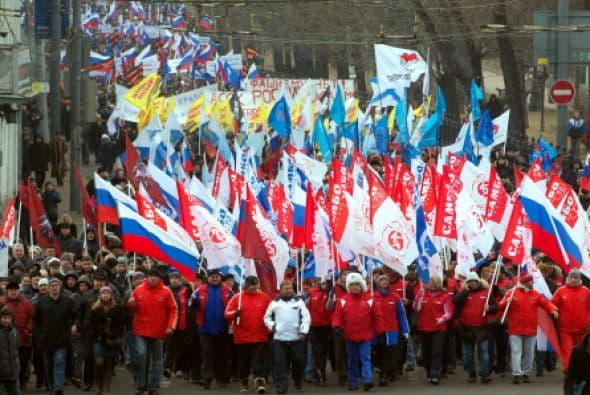En Rusia hubo una concurrida manifestación en apoyo a la invasión a Crimea que se llevo a cabo en la capital.