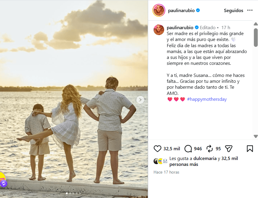 Paulina Rubio publicó este mensaje por el Día de las Madres.