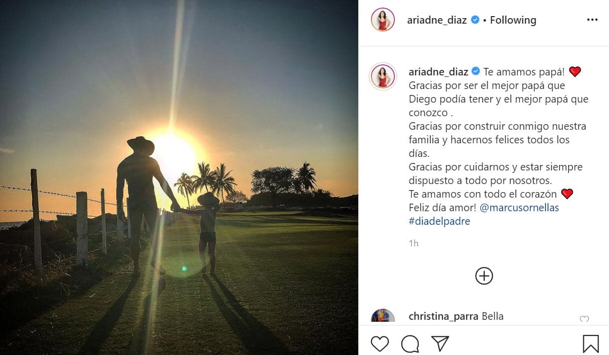 <b><a href="https://www.univision.com/famosos/en-un-2-por-3-ariadne-diaz-marcus-ornellas-y-hijo-diego-se-transforman-en-estrellas-de-la-lucha-libre-video" target="_blank">Ariadne Díaz</a> </b>publicó 
<b><a href="https://www.instagram.com/p/CBs2sgWngYW/?igshid=1vsx2kr6j012u" target="_blank">esta foto </a></b>del padre de su hijo, Diego, Marcus Ornellas: "¡Te amamos papá! Gracias por ser el mejor papá que Diego podía tener y el mejor papá que conozco. Gracias por construir conmigo nuestra familia y hacernos felices todos los días. Gracias por cuidarnos y estar siempre dispuesto a todo por nosotros. Te amamos con todo el corazón".