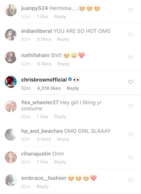 Entre los casi 70 mil comentarios y los más de 3 millones de likes, los seguidores de Rihanna notaron que su exnovio, el rapero Chris Brown, también había reaccionado a la foto comentando sólo con el emoji de unos ojos abiertos.