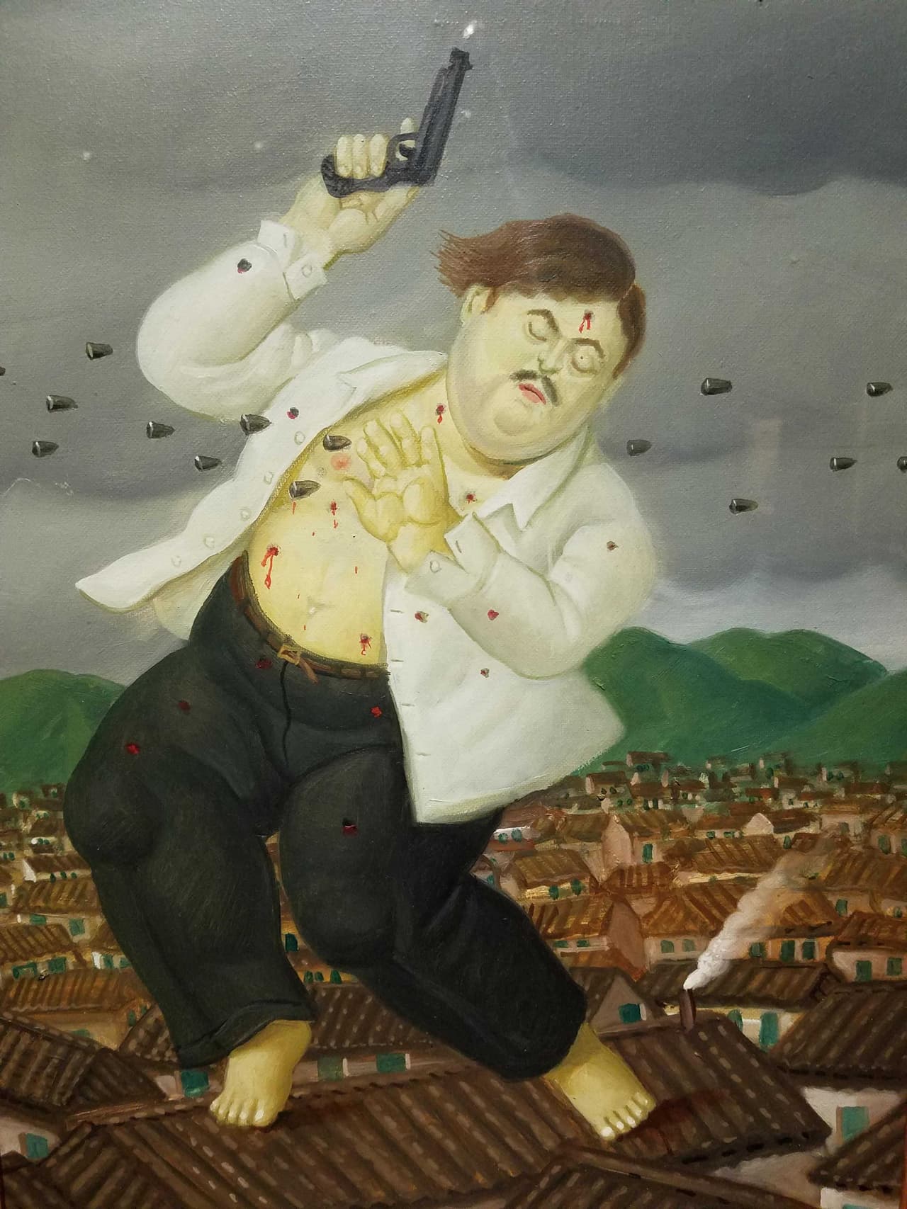 Un detalle de la muerte de Pablo Escobar, un cuadro de Botero que se exhibe en el Museo de Antioquia, en su Medellín natal.