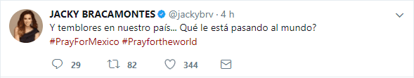 Jacqueline Bracamontes publicó así su sentir ante el temblor en México.