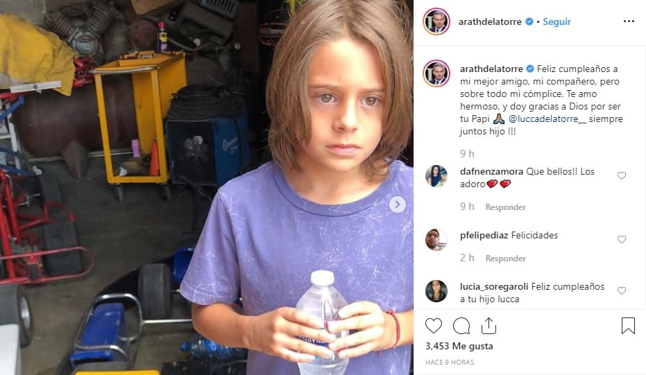 Este viernes, De la Torre dedicó un emotivo mensaje de cumpleaños a su hijo en Instagram: "Feliz cumpleaños a mi mejor amigo, mi compañero, pero sobre todo mi cómplice. 
<b><a href="https://www.instagram.com/p/B4UBtCnn2OT/" target="_blank">Te amo hermoso</a></b>, y doy gracias a Dios por ser tu papi. ¡Lucca De la Torre, siempre juntos hijo!".