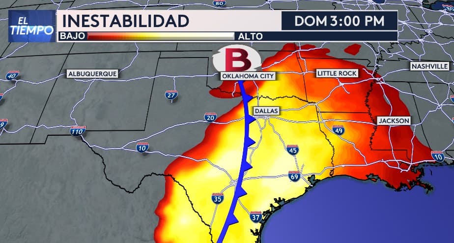 Según el pronóstico, el sistema podría atravesar nuestra región a media tarde,
<b>con un riesgo que varía de bajo a moderado.</b>