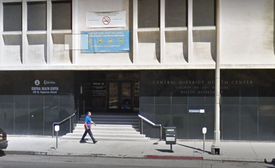 <b>Central Public Health Center</b>
<br>Dirección: 241 Norte de la calle Figueroa., Los Ángeles, CA 90012
<br>Más información: (213) 288-8204 
<br>Lunes, martes, miércoles, viernes 8 am a 4 pm
<br>Jueves 8 am a 1 2pm
<br>