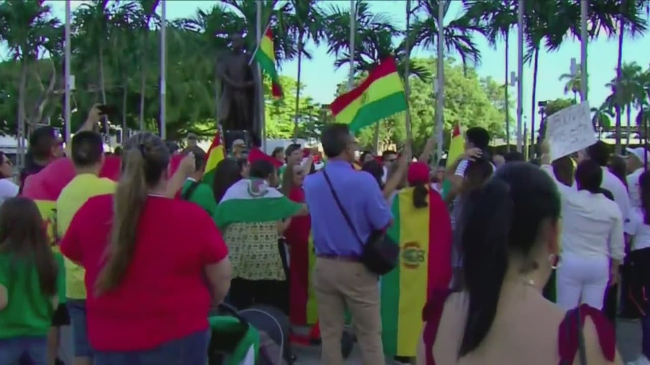 “Democracia si, dictadura no”: bolivianos celebran en Miami renuncia de Evo Morales

