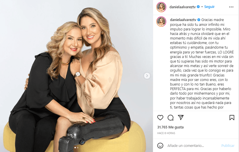 <b>Daniella Álvarez </b>le rindió un largo tributo a su mamá, comentando que es gracias a la energía y amor de ella que se ha esforzado día con día para alcanzar sus metas y vencer los obstáculos que se le presentan.