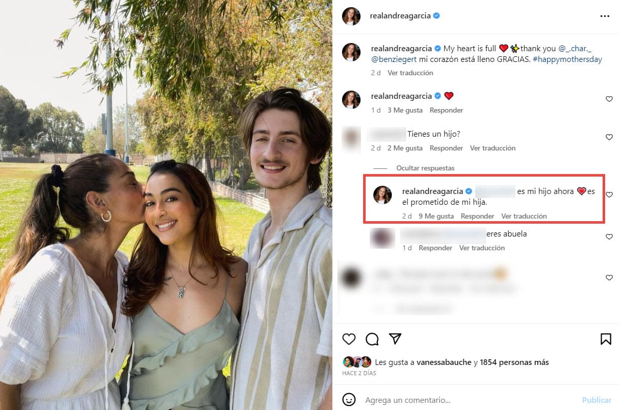 Andrea García presumió a su hija Charlotte y a su yerno.