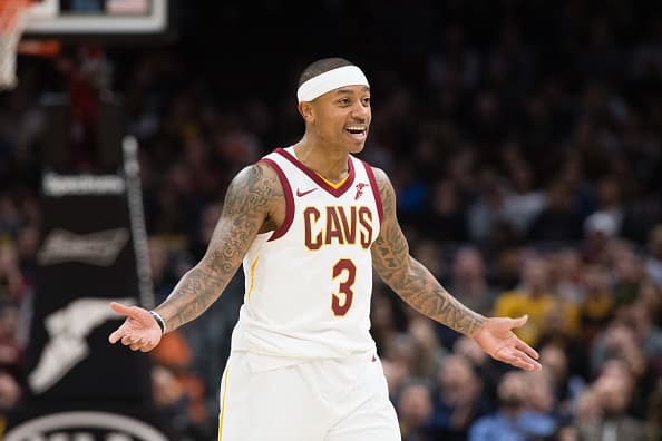 CLEVELAND, OH - JANUARY 31: Isaiah Thomas #3 of the Cleveland Cavaliers reacts to a foul call during the first half against the Miami Heat at Quicken Loans Arena on January 31, 2018 in Cleveland, Ohio. NOTE TO USER: User expressly acknowledges and agrees that, by downloading and or using this photograph, User is consenting to the terms and conditions of the Getty Images License Agreement. (Photo by Jason Miller/Getty Images)