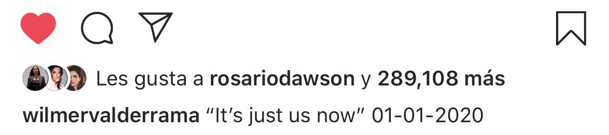 La fotografía estuvo acompañada por el texto: "Somos 
<b>solo nosotros</b> ahora. 01-01-2020".
<br>