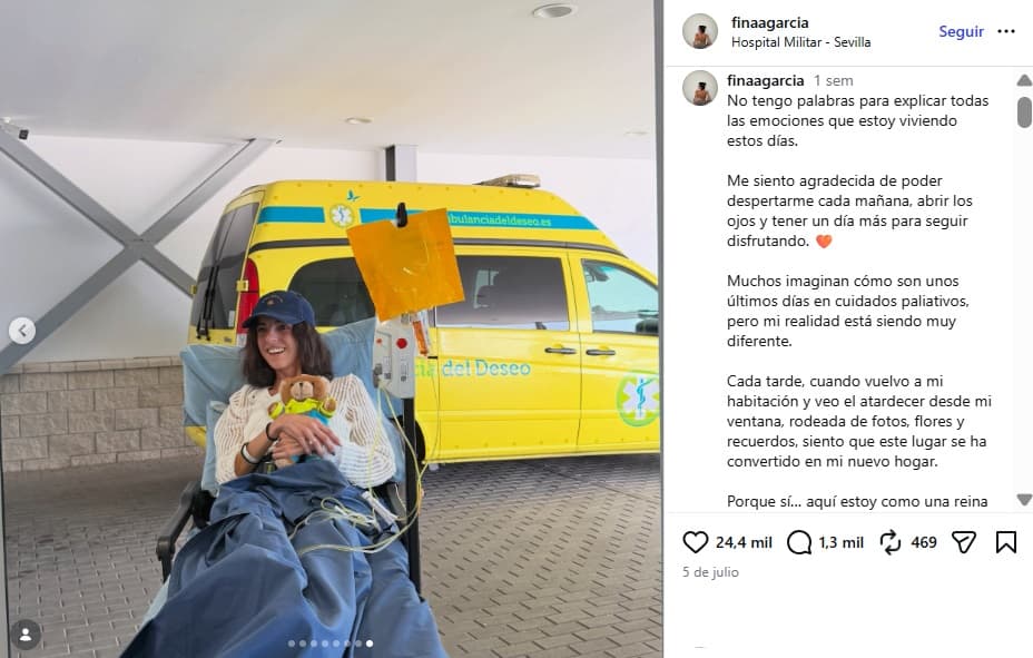 La maestra Fina García compartió cómo eran sus "últimos días" con cuidados paliativos.