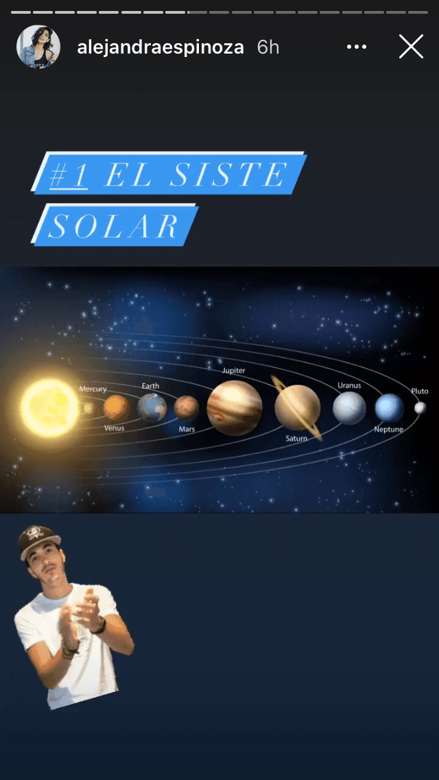 Alejandra Espinoza enlistó las cinco que mencionó Matteo. La primera de ellas fue el sistema solar. 
<br>