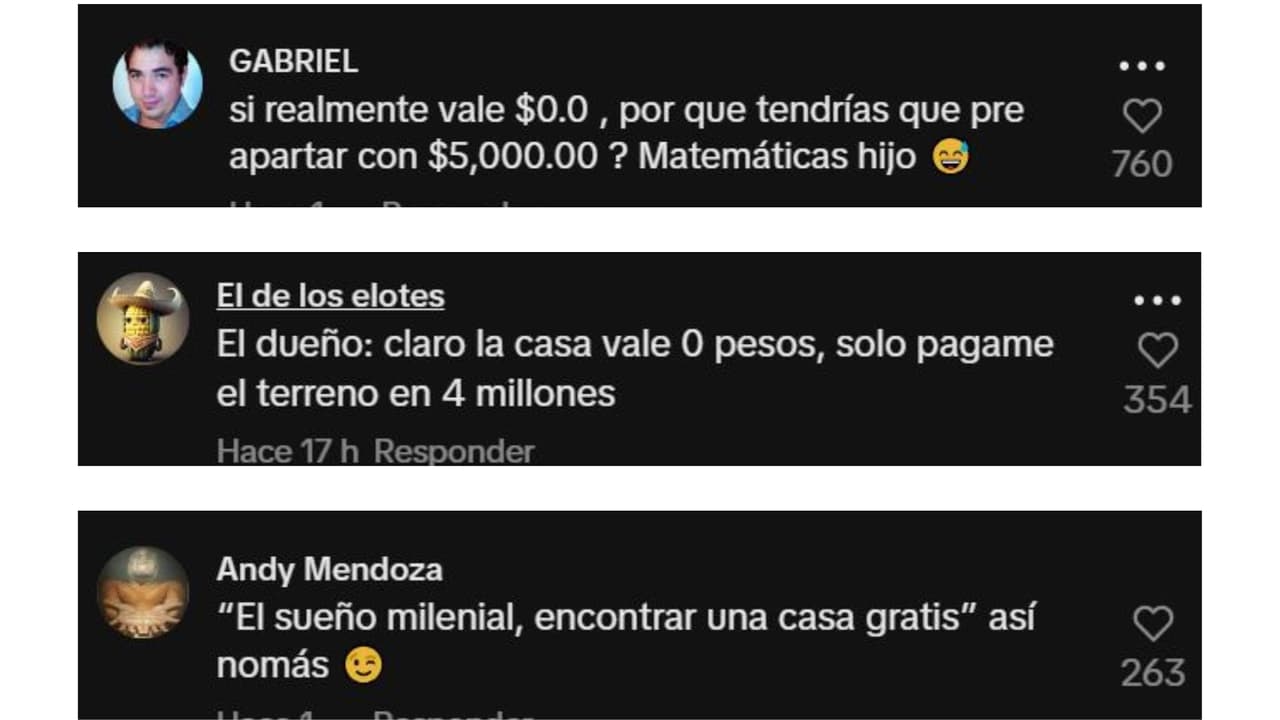 Casa en venta por cero pesos: comentarios en TikTok