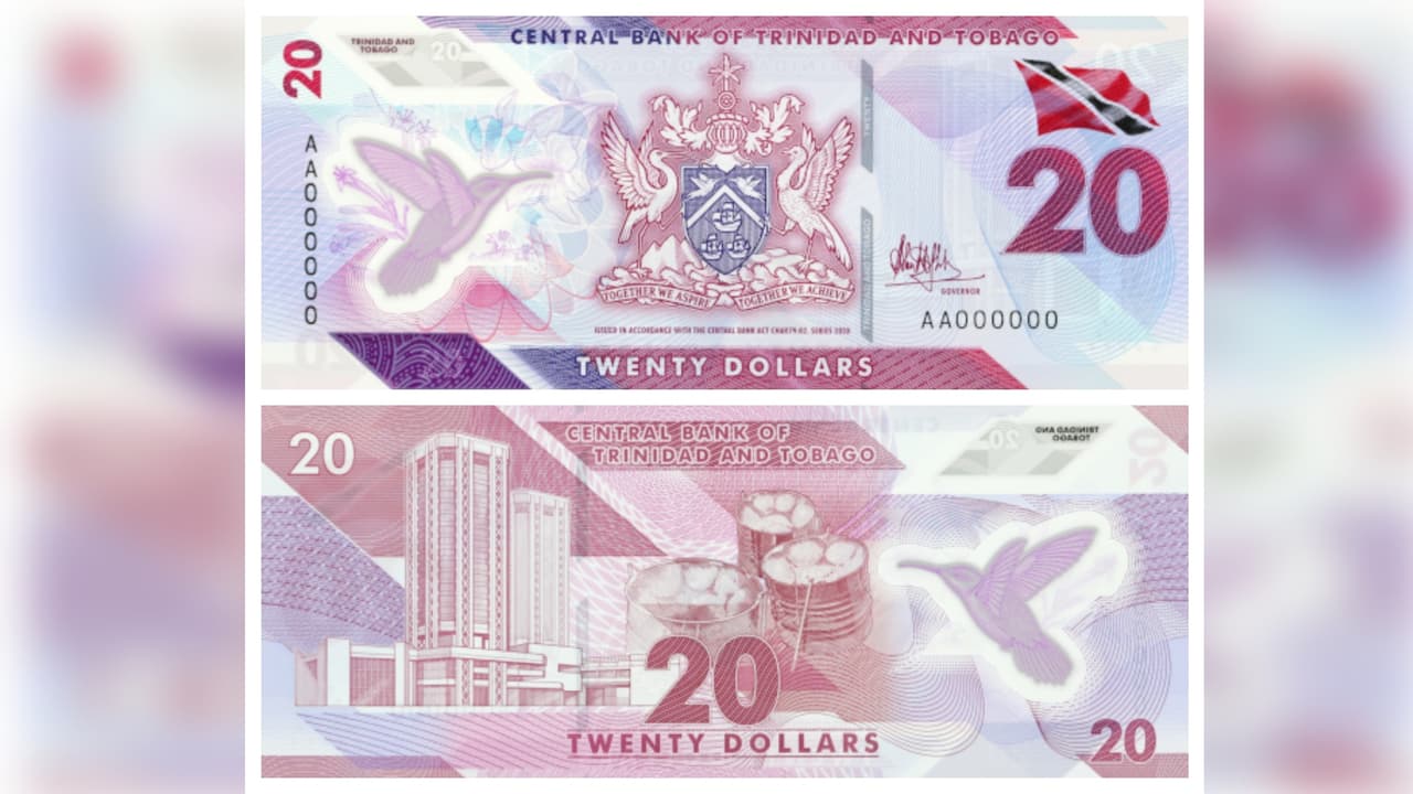 <h3 class="cms-H3-H3">22. Trinidad & Tobago (20 dólares trinitenses)</h3>
<br>
<br>En medio de la combinación de colores entre morado, carmesí y azul en la parte frontal se puede ver a un colibrí bebiendo néctar de flor y un escudo de armas. 
<br>
<br>Mientras tanto, en el reverso del mismo se puede observar un colibrí, 
<a href="https://www.theibns.org/joomla/index.php?option=com_content&view=article&id=803&catid=13&Itemid=51" target="_blank">un complejo financiero de Puerto España y tres instrumentos musicales. </a>
<br>