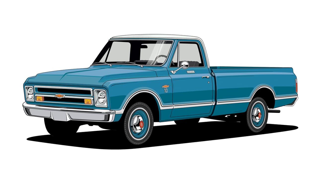 <b>1967 C10 Fleetside:</b> 
<br>Luce un diseño moderno y elegante, toda la carrocería tiene una presencia más fuerte y es en esta época cuando se introduce la pintura metálica.