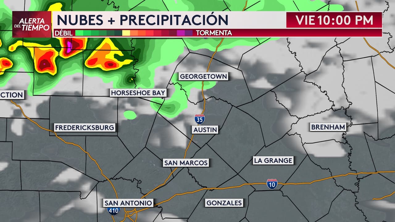A las 
<b>10 p.m.</b> las lluvias continuarán afectando condados 
<b>Llano, Mason, Burnet, San Saba y Lampasas.</b>