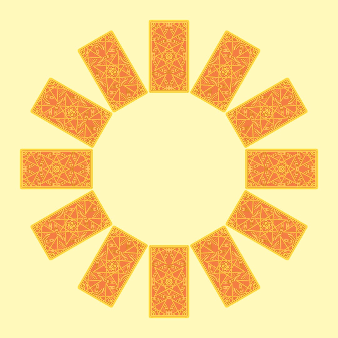 Hay quienes comienzan a acomodar las cartas en sentido del reloj comenzando desde la posición de las 9 de la noche (como si leyeras un reloj) y hay otros que prefieren empezar desde la posición de la derecha, correspondiente a las 3 de la tarde y así ir descendiendo.