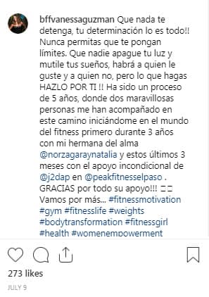 En sus publicaciones motiva a sus seguidores de Instagram para lograr lo que se proponen y llevar una vida 'fitness'.