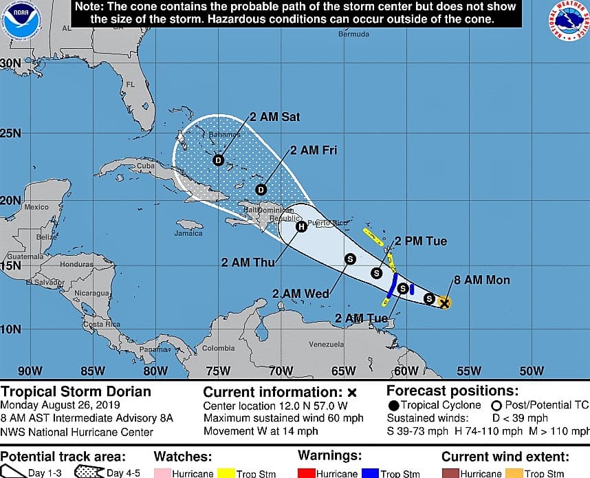 Se fortalece Dorian de camino al Caribe