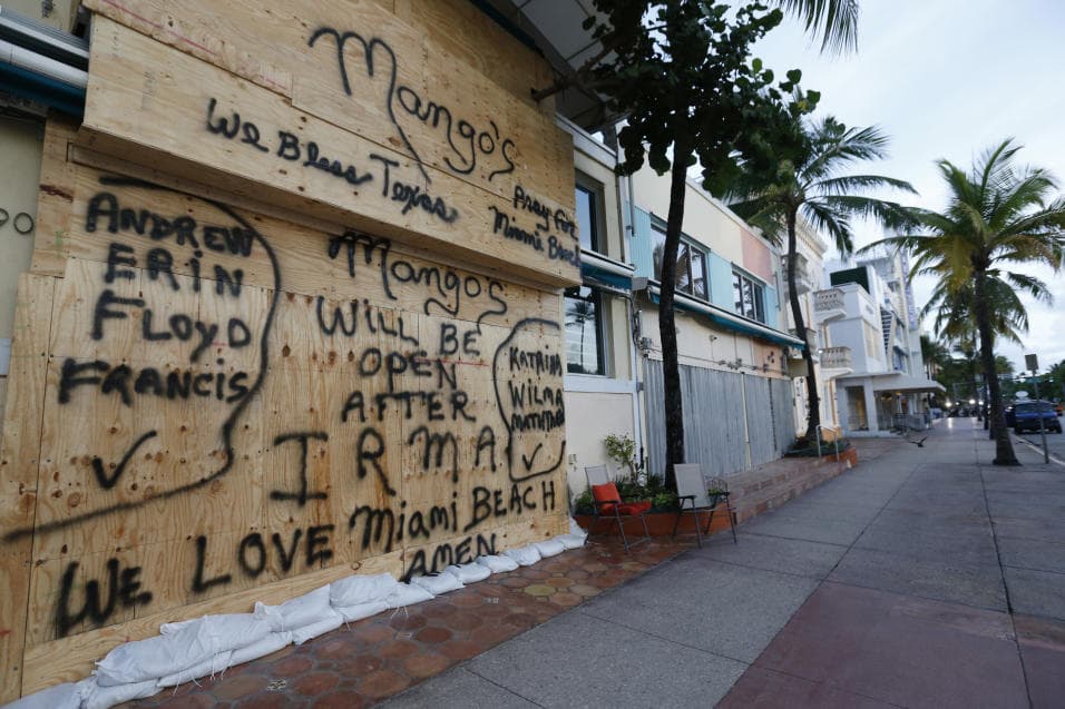 Mango's a popular tourist venue on Miami Beach was boarded up before the arrival of Irma.