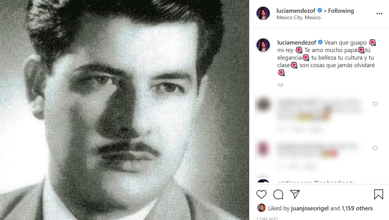La cantante y actriz compartió 
<b><a href="https://www.instagram.com/p/CBtF77anGc9/" target="_blank">este retrato</a></b> de su padre, Antonio Méndez Velasco: "Vean qué guapo mi rey. Te amo mucho papá: tu elegancia, tu belleza, tu cultura y tu clase son cosas que jamás olvidaré". 
<br>