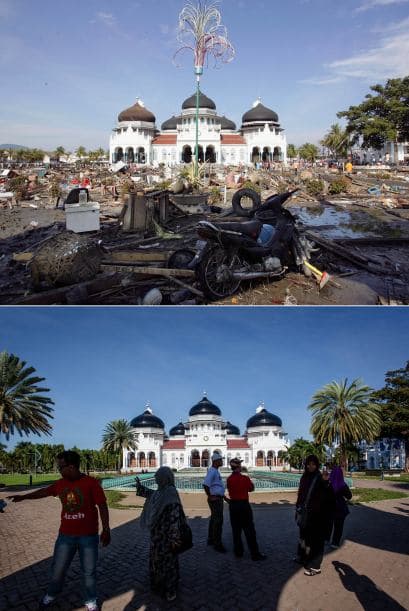 Luego del panorama devastador en la ciudad indonesia Banda Aceh, las calles lucen llenas de visitantes.