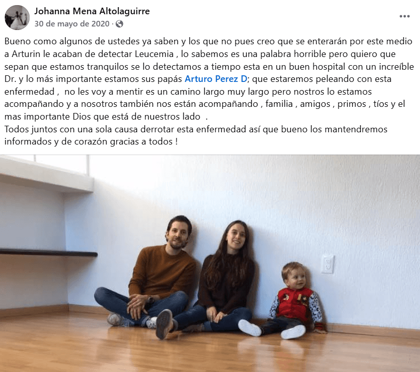 Johanna Mena, prima de Majo Aguilar, anunció que su hijo Arturo fue diagnosticado con leucemia.