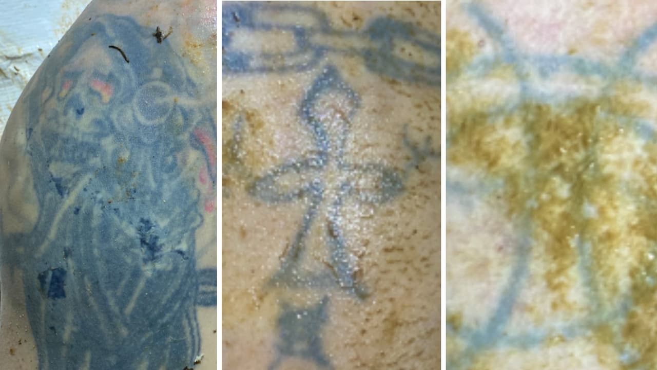 Los tres tatuajes en el cuerpo hallado.