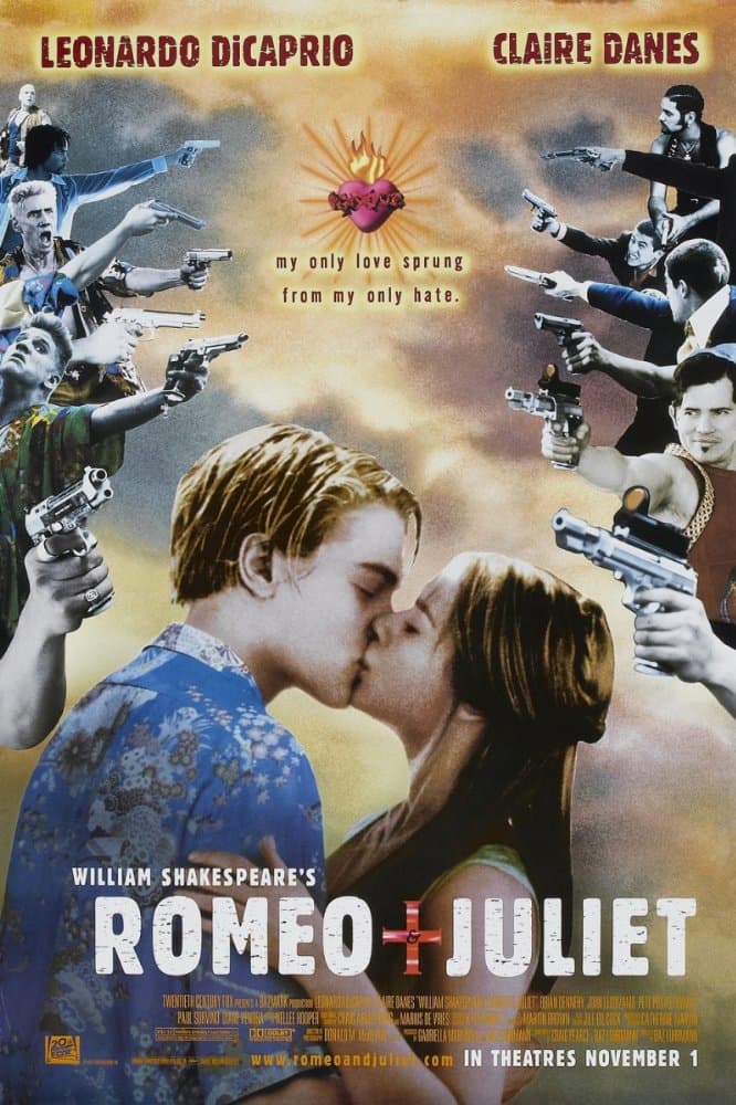 <i><h3 class="cms-h3-H3">Romeo + Juliet</h3></i>
<br>Fecha de estreno: diciembre 19 de 1997
<br>Director: 
<a href="https://es.wikipedia.org/wiki/Baz_Luhrmann">Baz Luhrmann</a>
<br>Elenco: 
<a href="http://www.imdb.com/name/nm0000138?ref_=tt_ov_st_sm">Leonardo DiCaprio</a>, 
<a href="http://www.imdb.com/name/nm0000132?ref_=tt_ov_st_sm">Claire Danes</a>, 
<a href="http://www.imdb.com/name/nm0000491?ref_=tt_ov_st_sm">John Leguizamo</a>