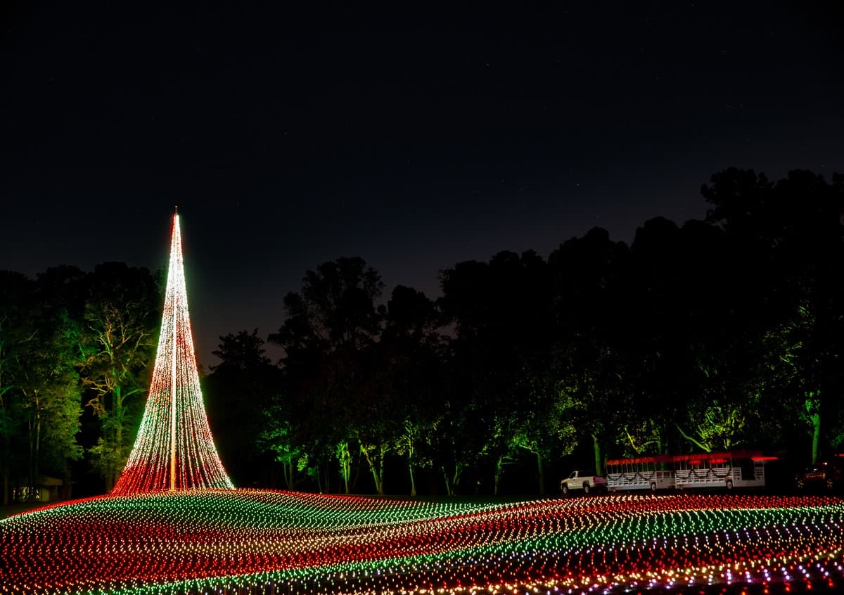 Nombrado uno de los "10 mejores lugares para ver luces navideñas" por National Geographic Traveler, Callaway Resort & Gardens brilla con escenas personalizadas.