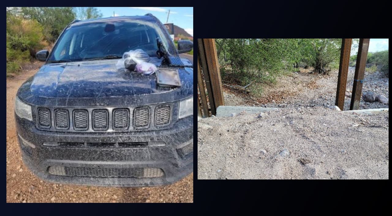 Camioneta robada repleta de inmigrantes cruza por un hueco del muro fronterizo en Arizona