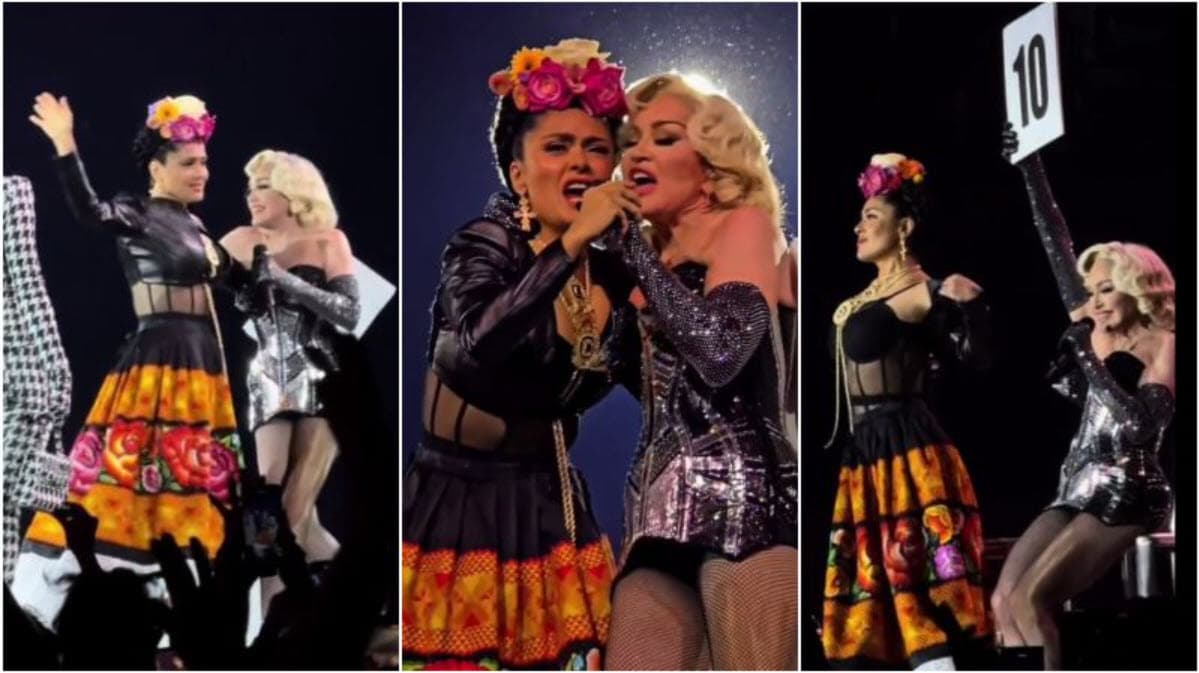 Madonna y Salma Hayek en el 'Celebration Tour' en Ciudad de México.