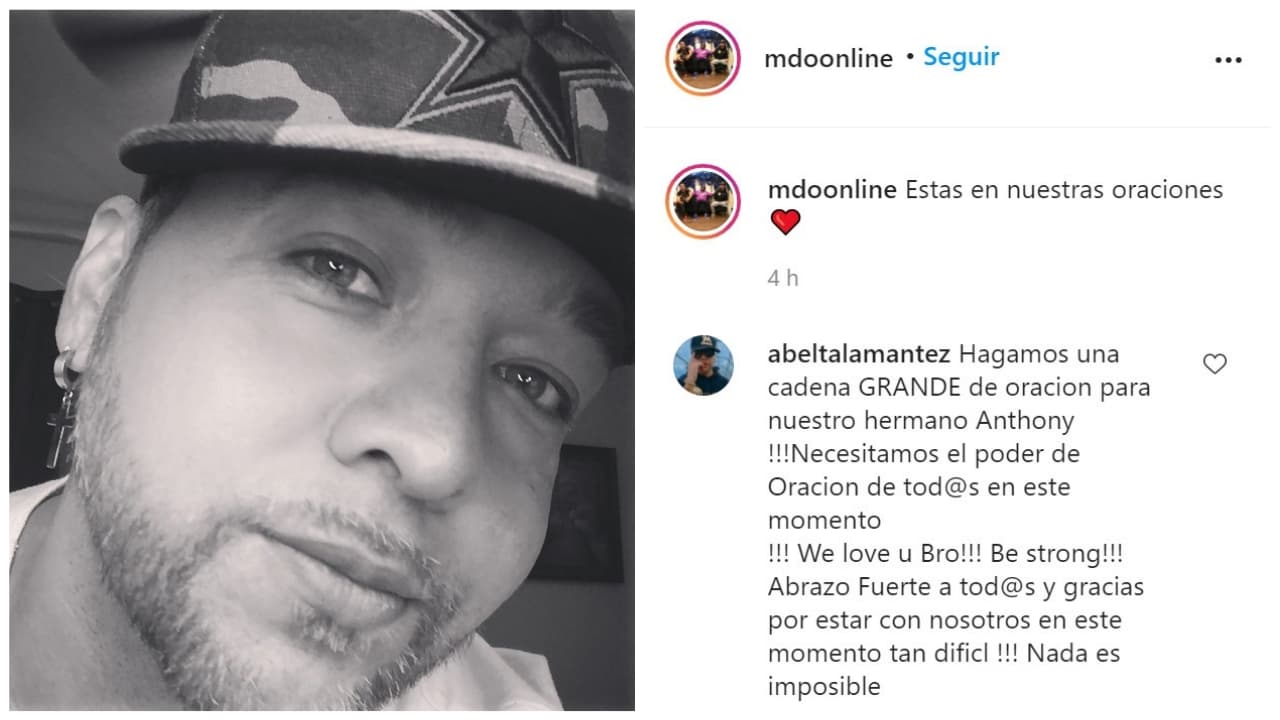 La cuenta oficial del grupo compartió el comunicado y
<b>Abel Talamantez</b> (foto), quien también fue parte del grupo Kumbia Kings, pidió
<b>"una cadena grande de oración para nuestro hermano Anthony"</b>.
<br>