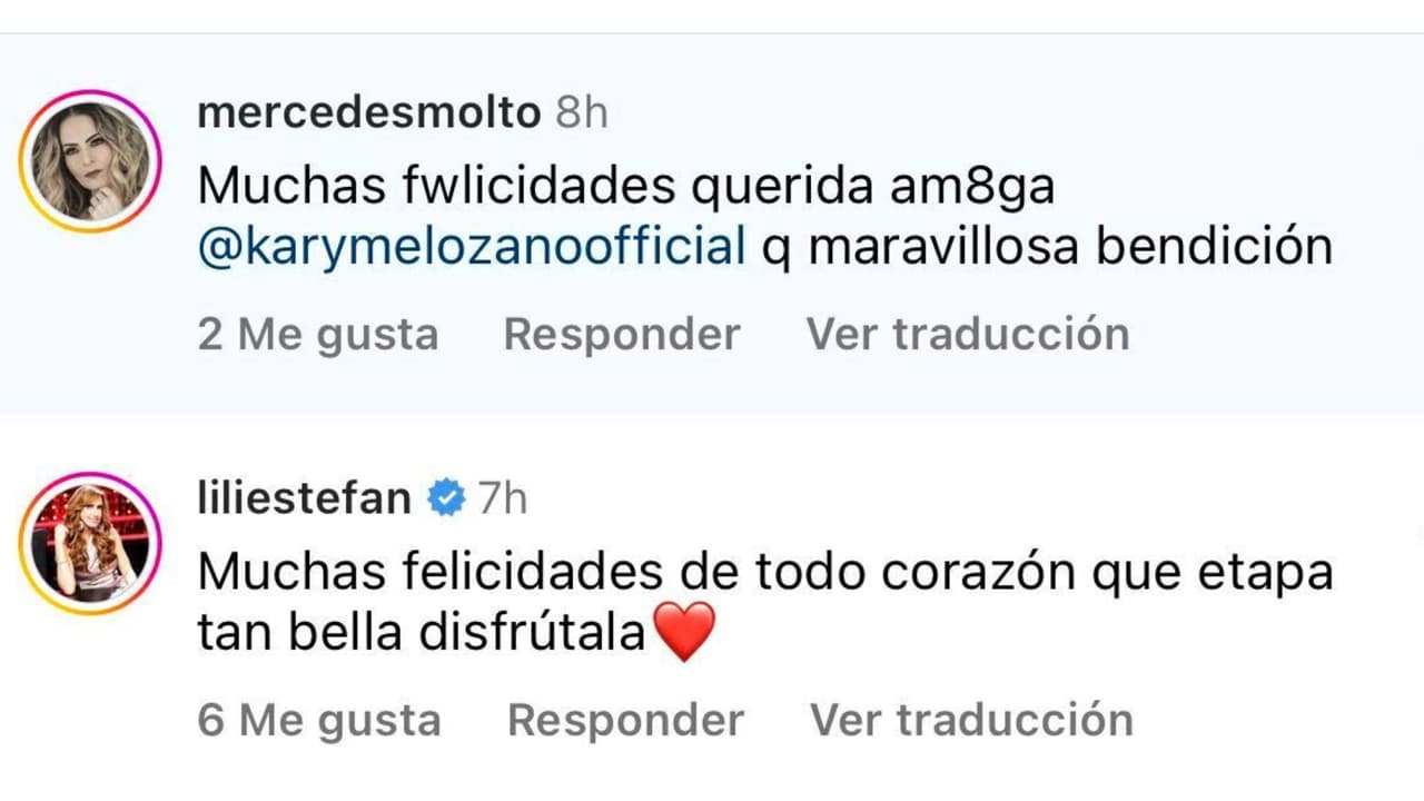 Lili Estefan y Mercedes Molto fueron algunas de las famosas que le dejaron cariñosos mensajes a Karyme Lozano por la llegada de su nieta.