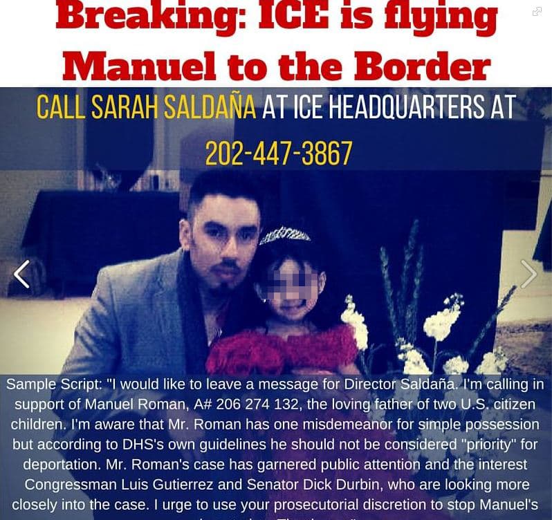 Imagen de una campaña para parar la deportación de Manuel Román.