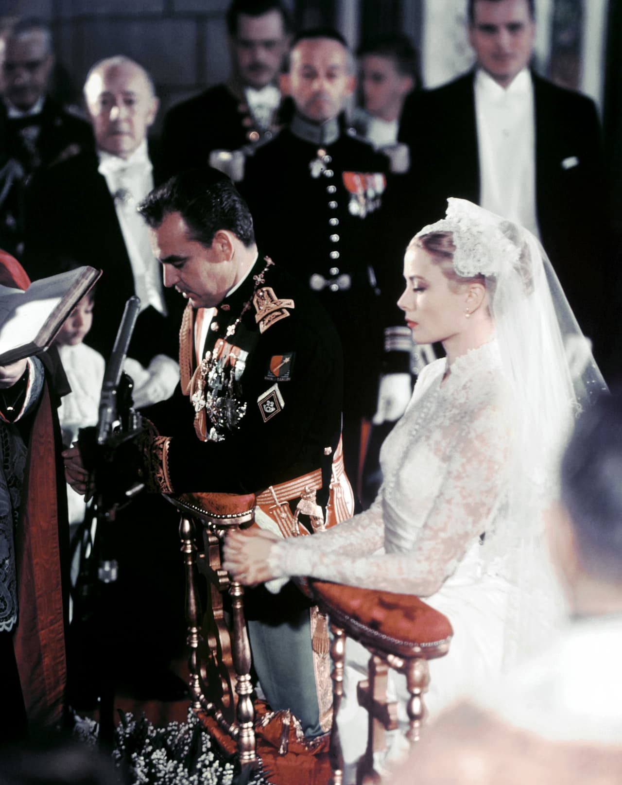 <b>1956 - Grace Kelly and Prince Rainier of Monaco</b>
<br>An authentic fairy tale: the actress wore a gown that was gifted by MGM studios. The 
<a href="https://www.brides.com/story/grace-kelly-wedding-photos"></a>
<a href="https://www.brides.com/story/grace-kelly-wedding-photos">dress that all brides covet</a> was made, piece by piece, of lace from Brussels, over a century old, with long sleeves, a high neck and a silk and tulle skirt.