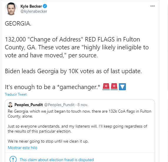 Captura de pantalla de Twitter tomada el 9 de noviembre de 2020.