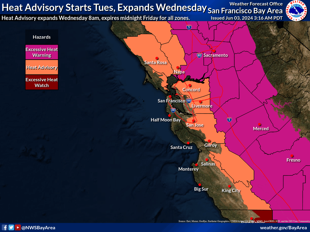 Representación gráfica de los niveles de riesgo de calor en diferentes regiones durante esta semana.
