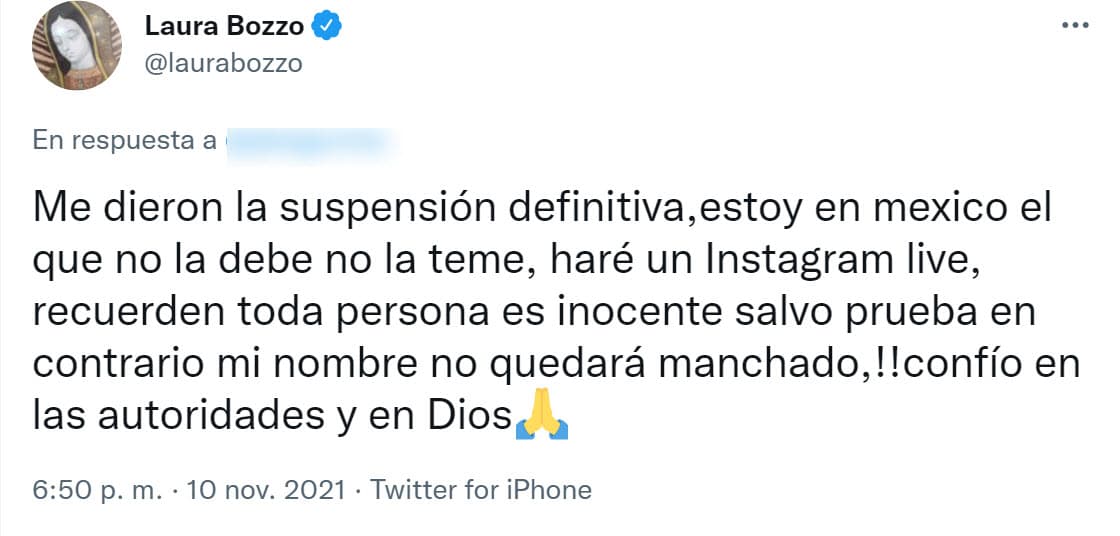"Recuerden: toda persona es inocente salvo prueba en contrario. Mi nombre no quedará manchado", escribió.
<br>