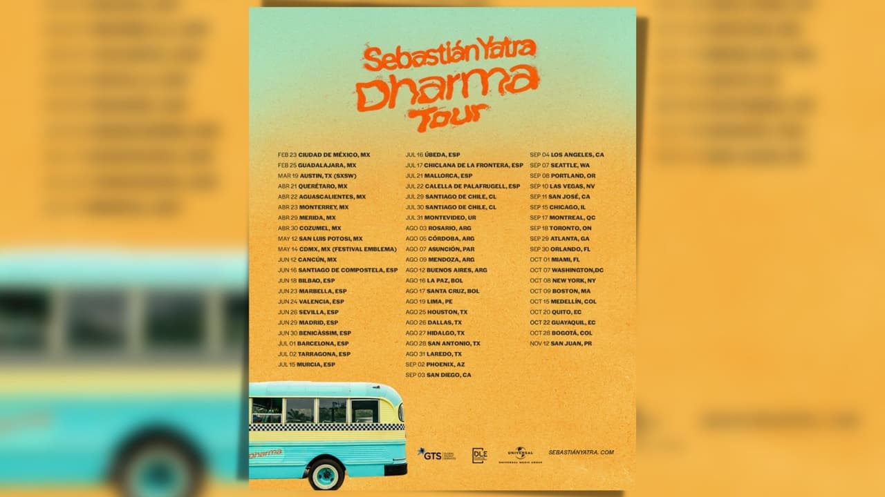 <b>Sebastian Yatra</b>
<br>
<br>Así como su nuevo 
<a href="https://www.univision.com/musica/sebastian-yatra-mariah-angeliq-si-me-la-haces">álbum musical ‘Dharma’</a>, también es llamado el Tour que el intérprete de ’Tacones Rojos’ hará en varios países de Latinoamérica y ciudades de Estados Unidos. Los conciertos inician en México y terminan en Puerto Rico.