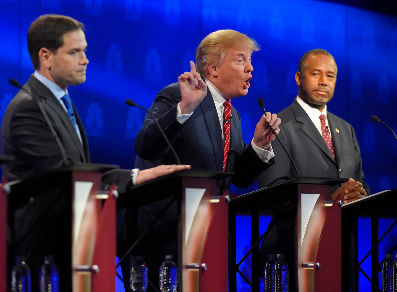 Marco Rubio, Donald Trump y Ben Carson en el tercer debate republicano