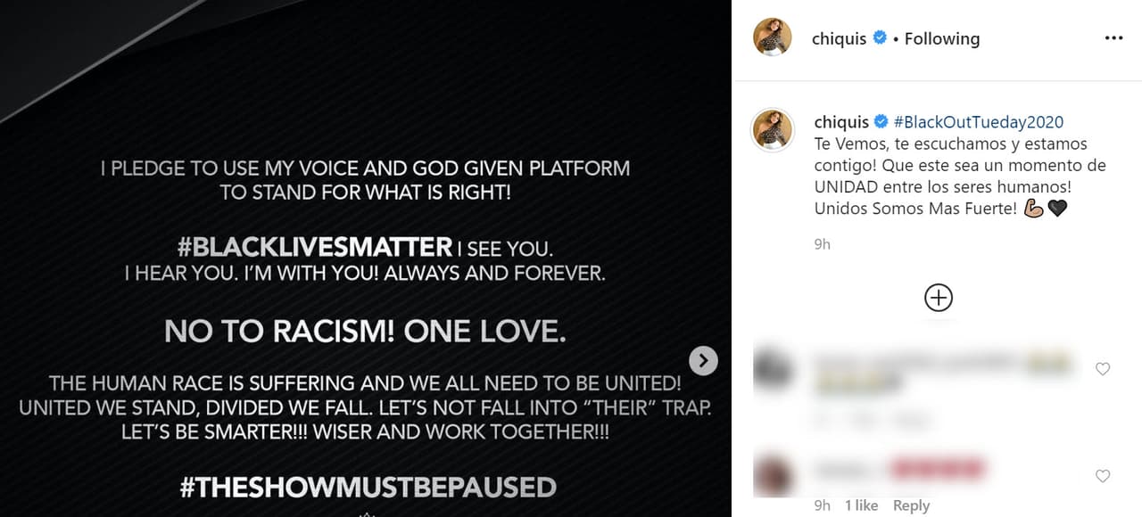 Su sobrina,
<b><a href="https://www.instagram.com/p/CA61kjSH1IF/" target="_blank">Chiquis Rivera</a></b>, también hizo lo propio con una imagen en la que explica su silencio y escribió: "¡Te vemos, te escuchamos y estamos contigo! ¡Que este sea un momento de unidad entre los seres humanos! ¡Unidos somos más fuertes!".